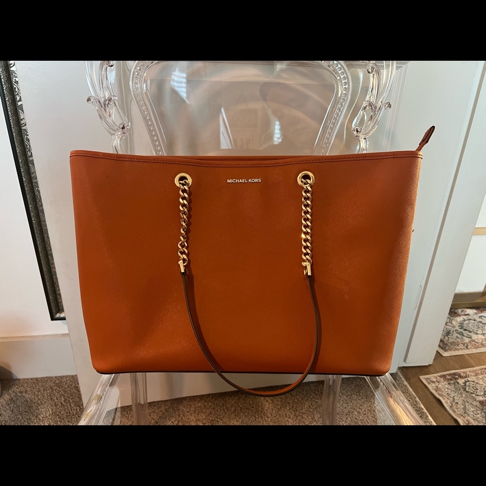 MK Jet Set Travel Saffiano Leather Chain Tote